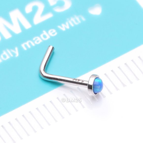 14 Karat White Gold Fire Opal Bezel Set L-Shaped Nose Ring - Picture 1 of 5